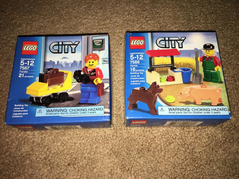 Set of 2 Lego City  Farmer with Dog and Pig and the Traveler 7566 and 7567