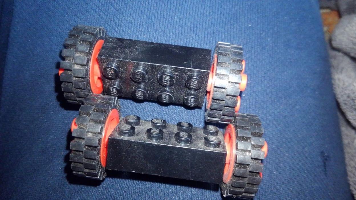 2 Lego Pair Lot  Brick 2 x 4 with Red Studded Wheels (#'s 4180c03) Vintage #4144