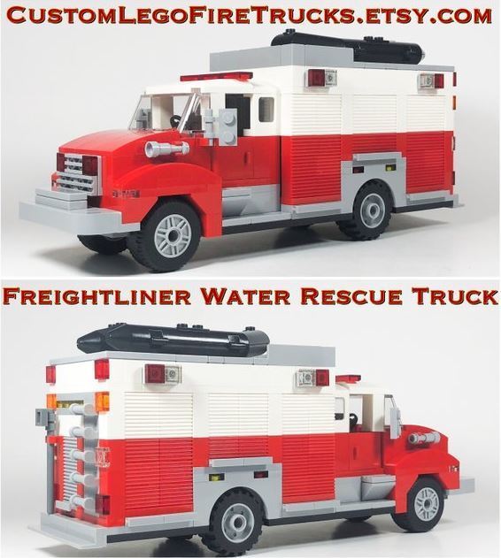 Custom Lego Fire Trucks / Freightliner water rescue squad with boat / Lego MOC