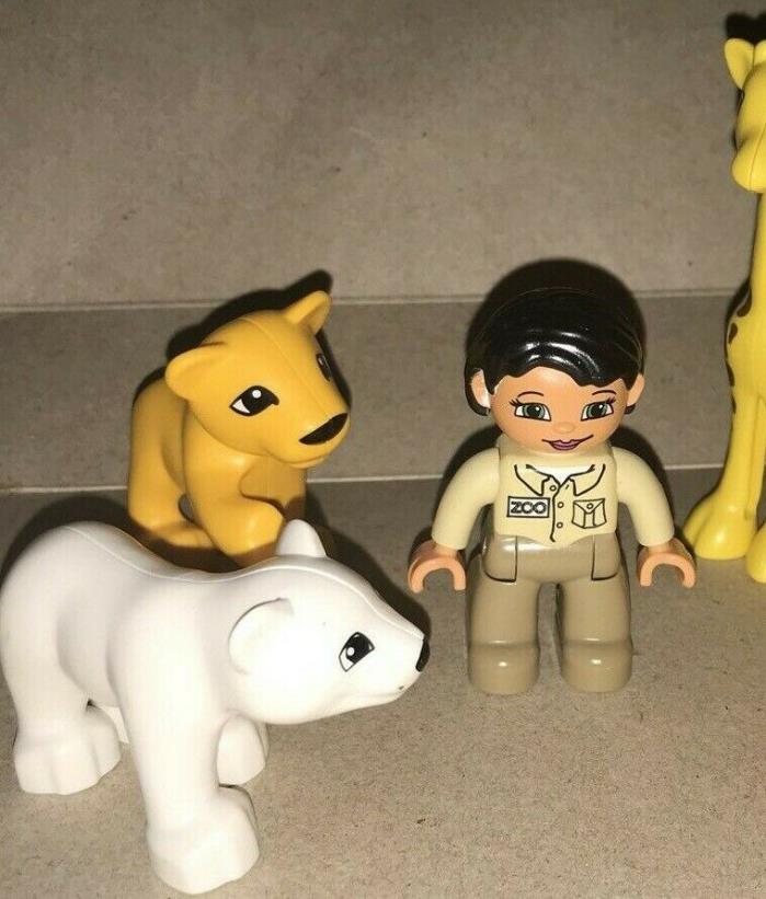 Lot of Lego Duplo figures Zoo Keeper girl & zoo animals giraffe polar bear & mor