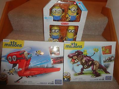 EXCLUSIVE MINIONS POSEABLE 4 PK FIGURES PLUS TWO  MEGA BLOK SETS, NEVER OPENED