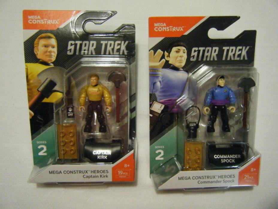 MEGA CONSTRUX Star Trek Lot of 2 CAPTAIN KIRK & MR SPOCK Commander Bloks NEW!