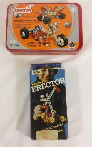 2 Erector Sets Three Wheeled Motorcycle & Pocket Erector Meccano Parts