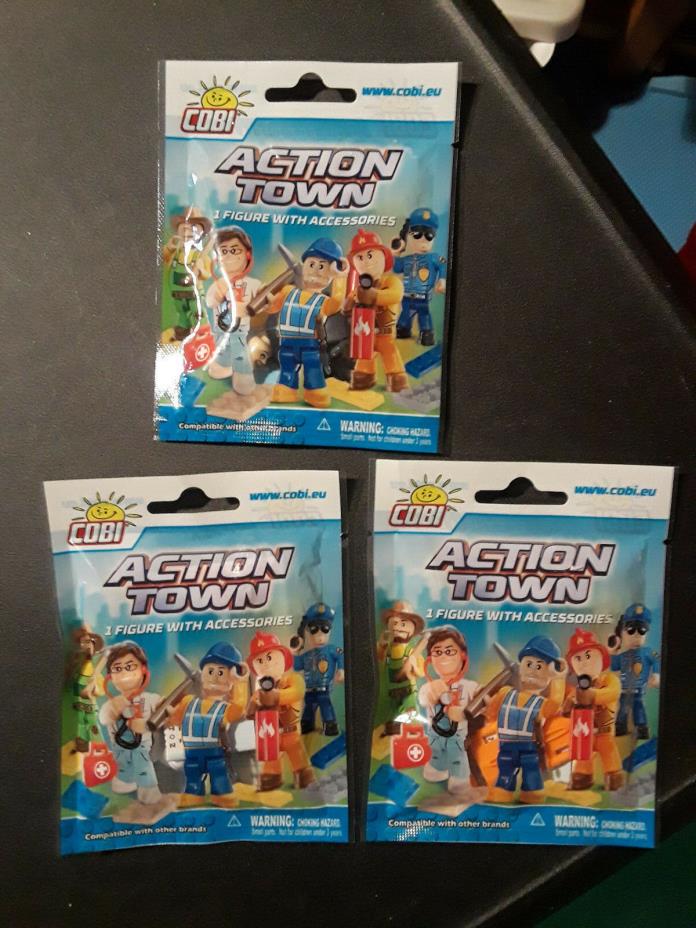 Lot Of 3 Cobi Action Town Minifig 1 Figure with Accessories Unopened