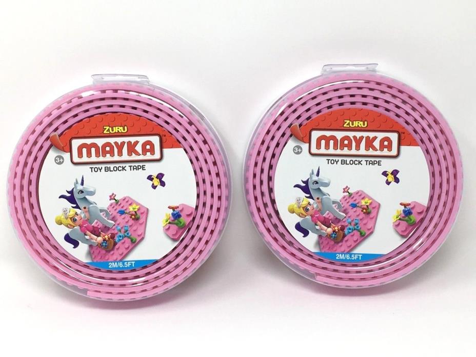 [2 Pack] ZURU MAYKA Toy Block Tape - Original 4 Stud 2 Meters Long - Pink