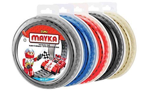 Mayka Toy Block Tape (5 Pack) 2 Stud Grey, Blue, Red, Black and Sand 6.5 ft ea.