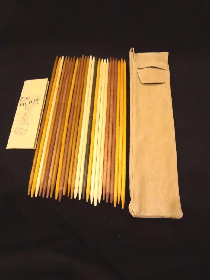 Pioneer Wooden Pick Up Sticks with Leather Pouch~Channel Craft Made in USA~NIB