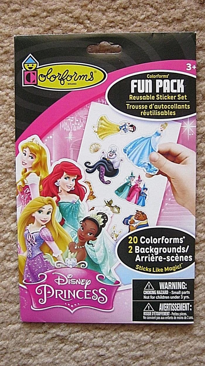 20 Disney Princess Colorforms FUN PACK ,Reusable STICKER SET With 2 Backgrounds