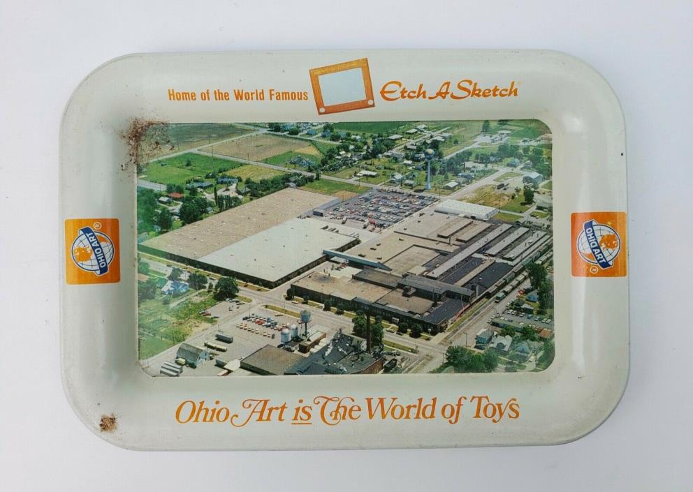Vintage Ohio Art tin litho tip tray World Famous Etch-a-Sketch advertising 6.5