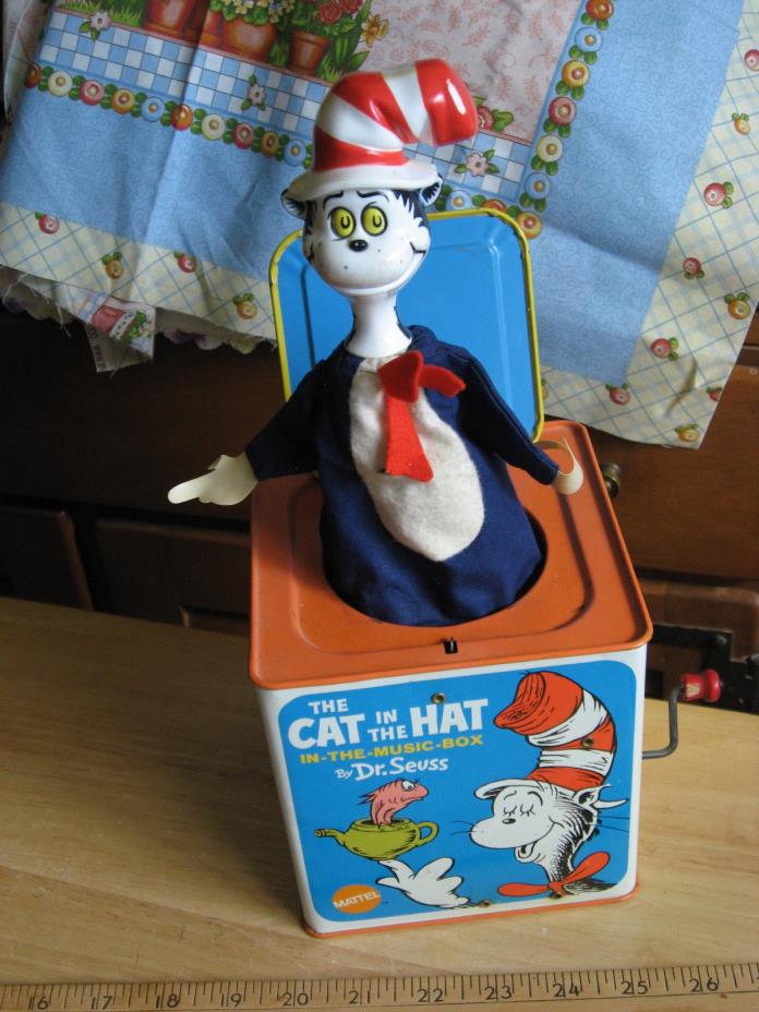 MATTEL Dr. Seuss Jack in the Box Cat in the Hat 1970 Antique Vintage