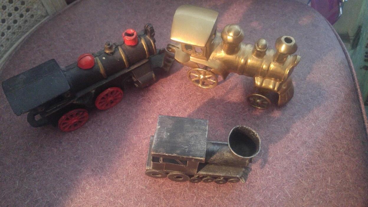 Vintage Black  and Gold Metal Trains Engine, Crude Designand