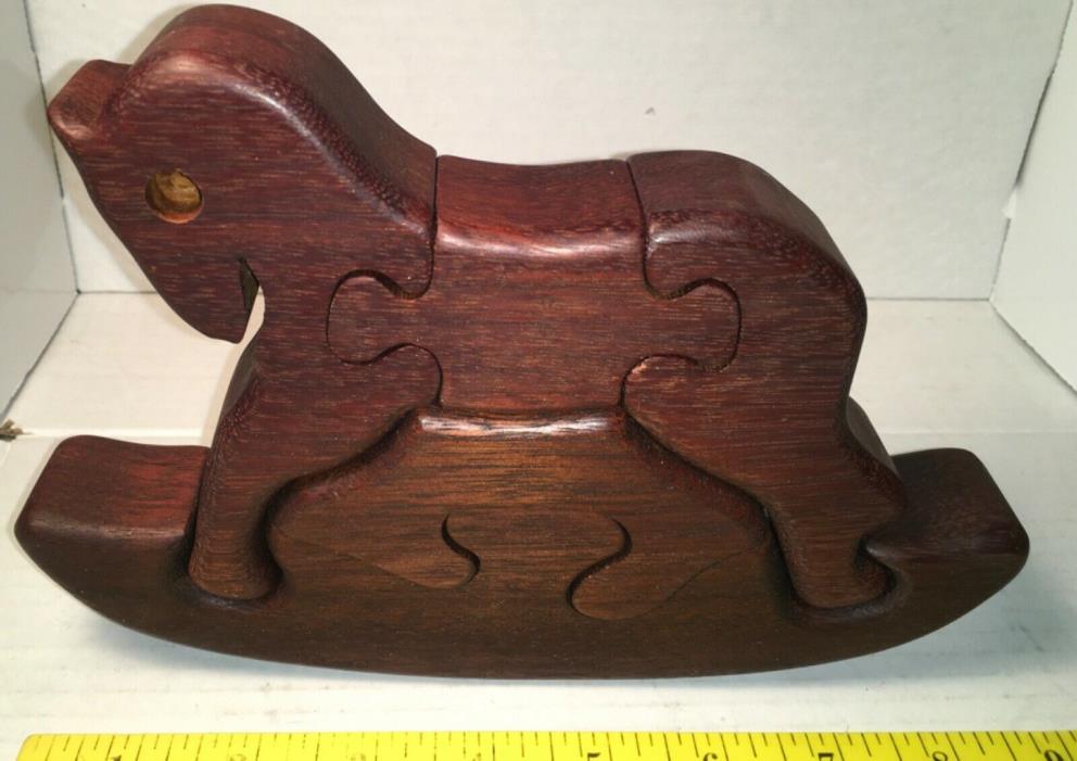 9” x 6” X 1.4” WOODEN 5 PIECE ROCKING HORSE PUZZLE BROWN FUN TOY GAME PLAY HORSE