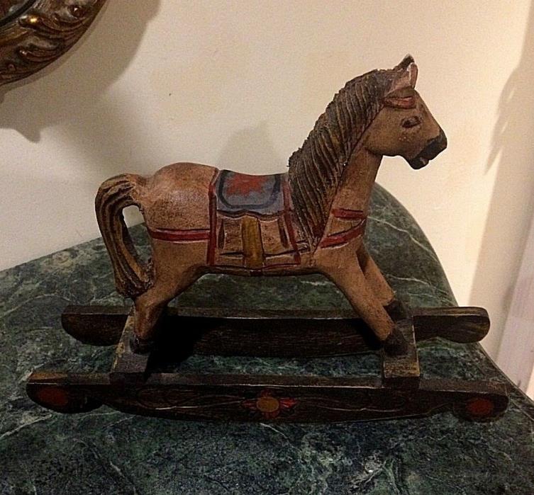Antq. Folk Art Hand sculptured & Painted Wood Carousel toy Rocking Horse!