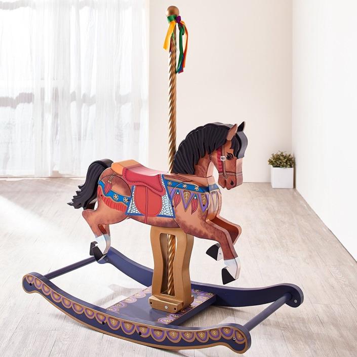 Kids Children's Carousel Style Rocking Horse Ride On Rocker Brown/Black NEW