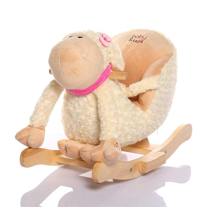 Toys for girls&boys rocking horse soft&plush lamb design sturdy wood rockers