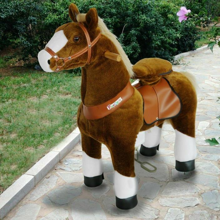 PonyCycle Ride On Toy Horse Brown White Hoof Medium Size for Ages 4-9 Years