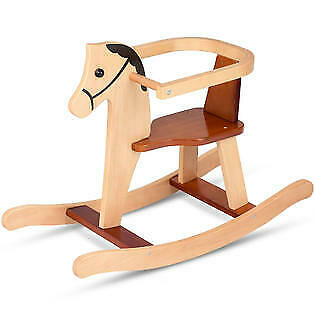 Gymax New Baby Kids Toy Wooden Rocking Horse Animal Rider Chair Bar Security