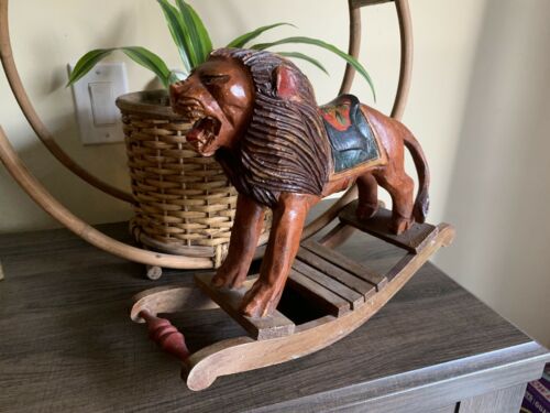 Vintage Wood Carved Lion Rocking Horse