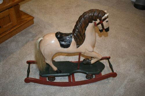 Early Antique Hand Carved Wooden Toy Horse Riding Rocking Glider Wood Horses VTG