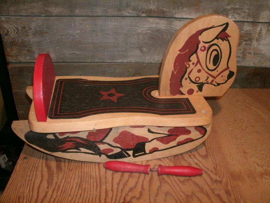 Vintage Primitive Wooden Childs Rocking Horse 60's 70's Wood Painted Rocky