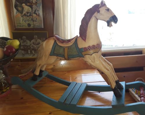 Beautiful Hand Carved Antique Wooden Carousel Rocking Horse 34.5