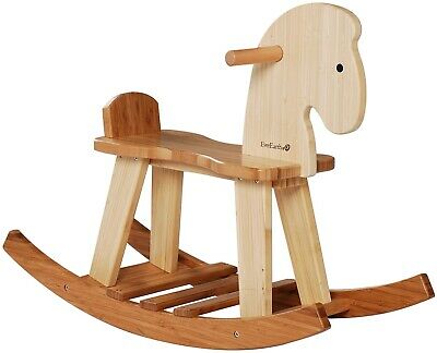 Bamboo Rocking Horse, Traditional Wooden Classic Brown Home Indoor Kids Toy New