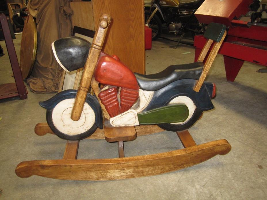 Motorcycle Rocking Horse All Wood Childs Toy Harley Davidson