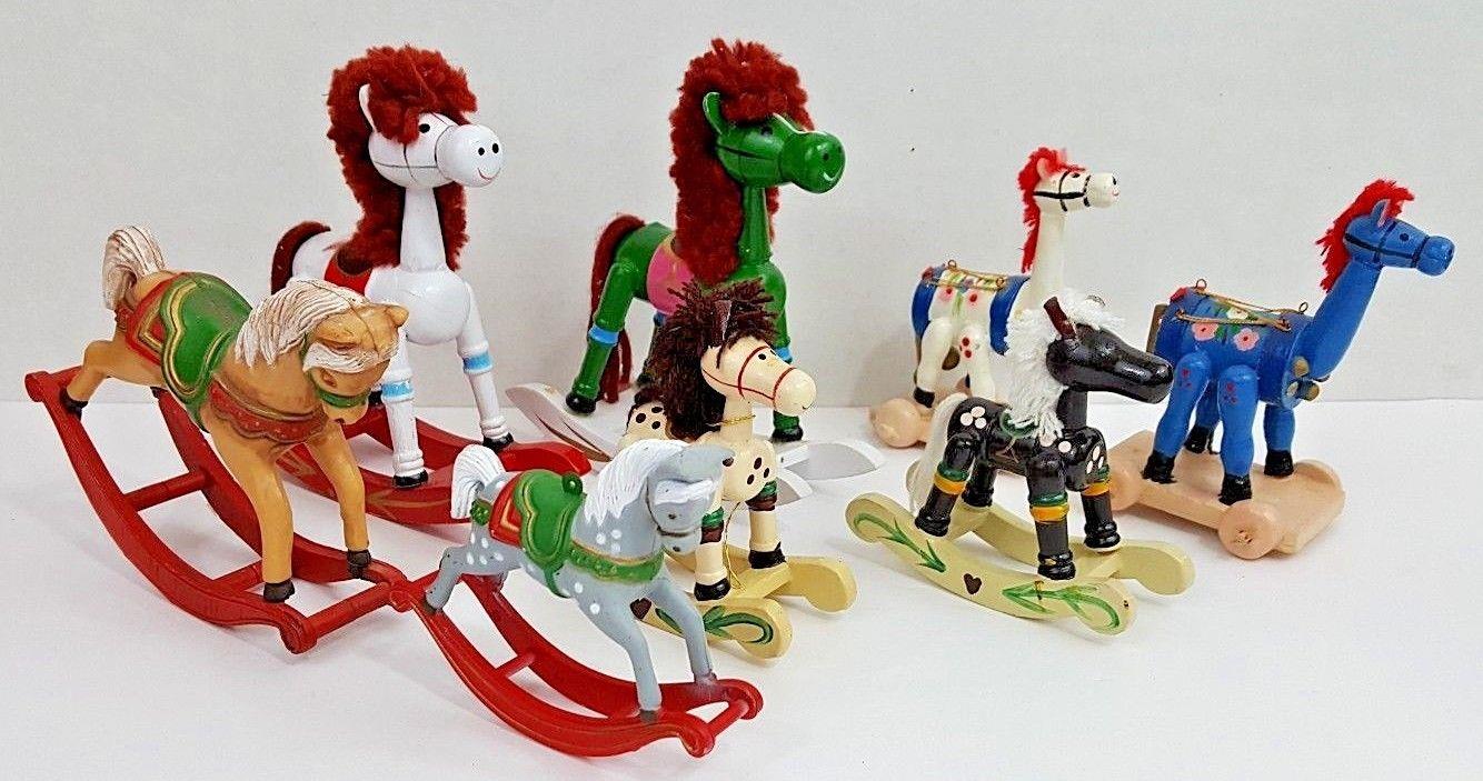 Vintage Rocking Horses - Set Of 8 - Plastic & Wooden - 3 1/2