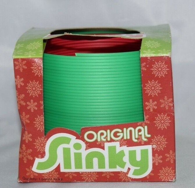 Original Plastic Slinky Walking Spring Toy New in Box Red Green Christmas POOF