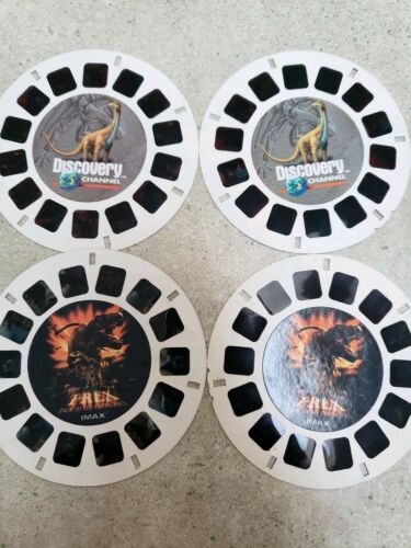 Lot Of 4 Dinosaur Dinamation and Imax T-rex Viewmaster Reels Disks, Used