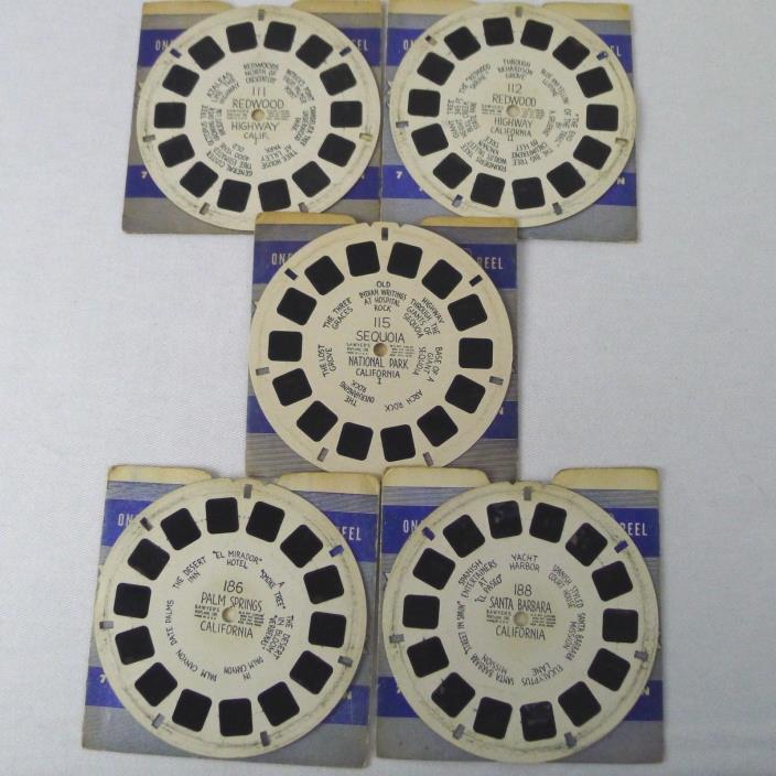 5 California View-Master Reels Vintage Hand Lettered Redwoods Palm Springs +