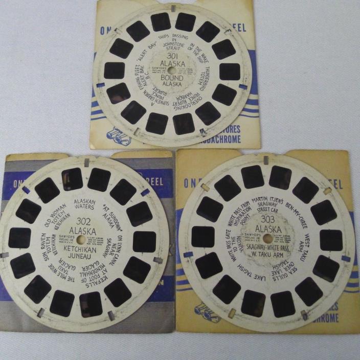 3 Alaska View-Master Reels Vintage Hand Lettered 301 302 303 Ketchikan Skagway +