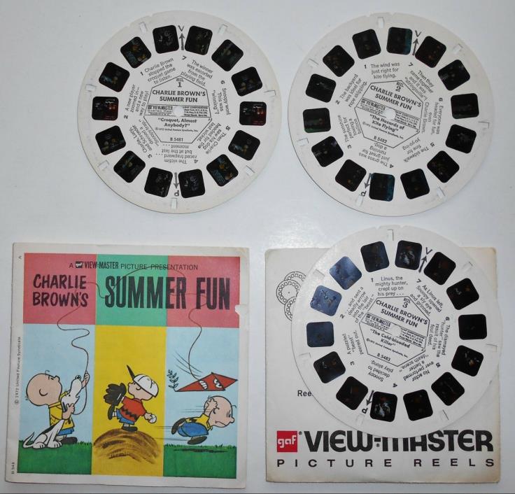 1972 View Master 3 Reels Set Peanuts Charlie Brown SUMMER FUN Booklet & Sleeve