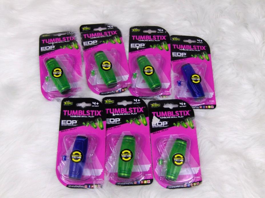 Zing TUMBLSTIX - LED Light-up Skill Desk Toy (7 PACK) 5 Green 2 Blue Fidget Lot