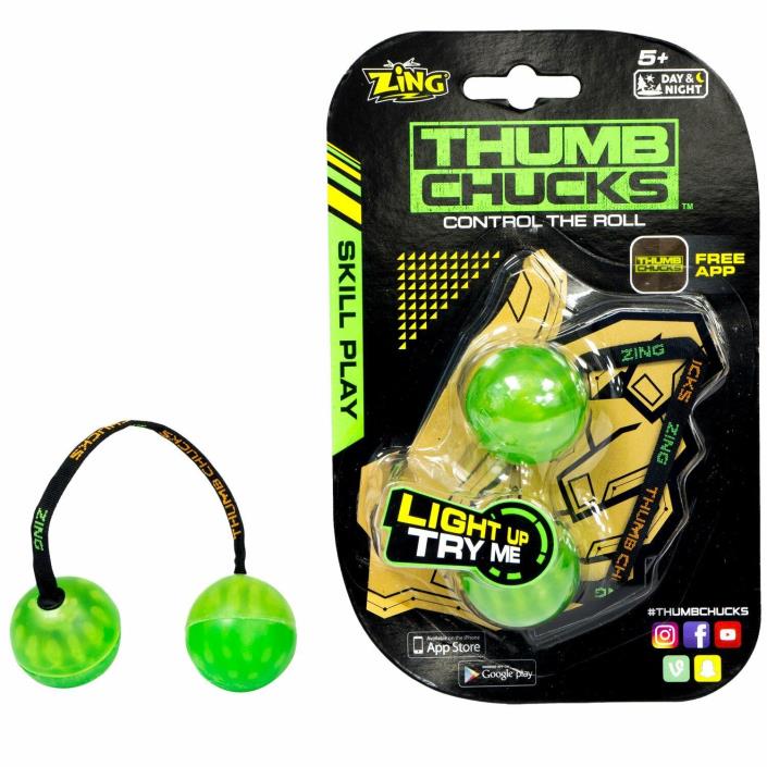ZING Fidget Toy LIGHT-UP Thumb Chucks ~ GREEN ~ 