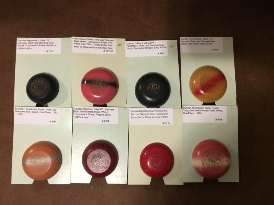 ( 8 ) Different Duncan YoYos from 1930's-60's - Dealers Lot Book Value $260