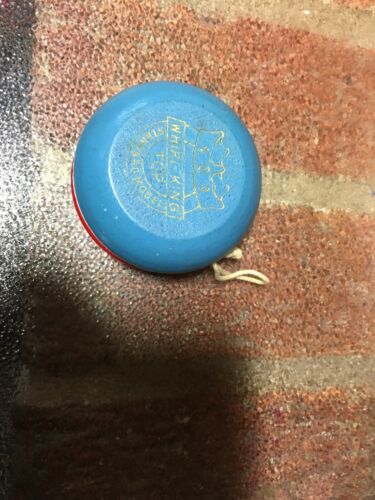 VTG Wooden Whirl King Yo-Yo standard model 1960s RED BLUE W/string Gold Logo