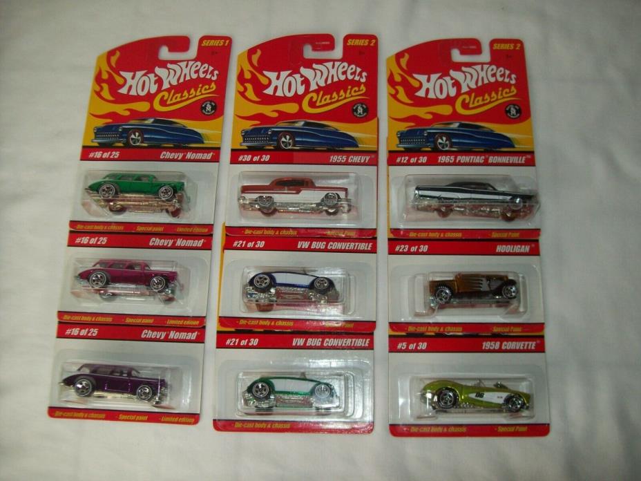 9 Hot Wheels Classics ~ 6 Series 2 & 3 Series 1 ~ New Old Stock On Card 2004-05