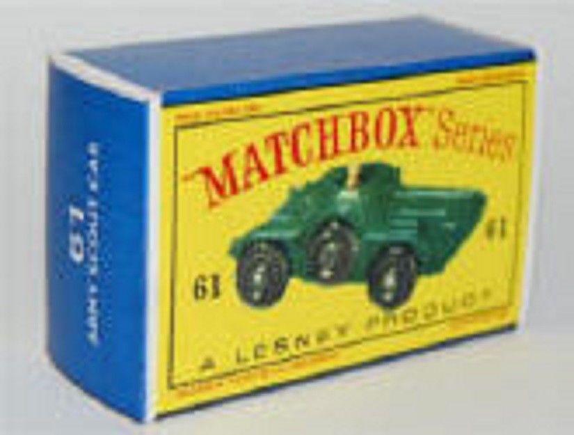 Matchbox Lesney 61  ARMY SCOUT CAR Repro  style D Box