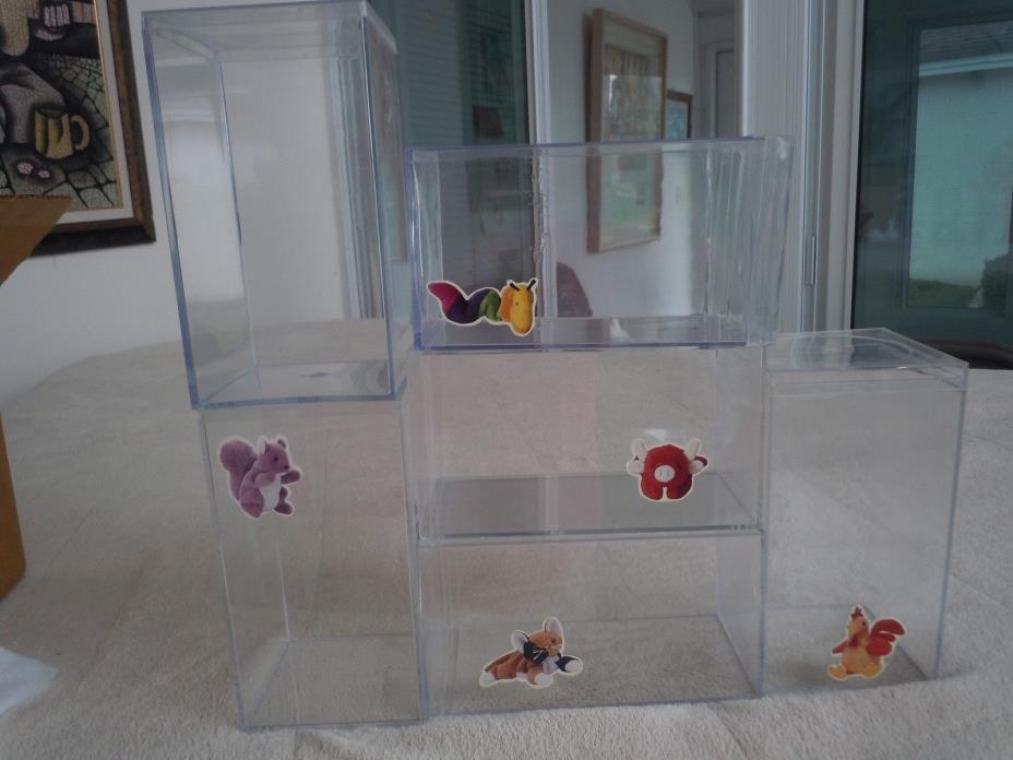 LOT OF 6 ACRYLIC DISPLAY CASES BEANIE BABIES CARS DOLLS BOBBLE HEADS COLLECTIONS