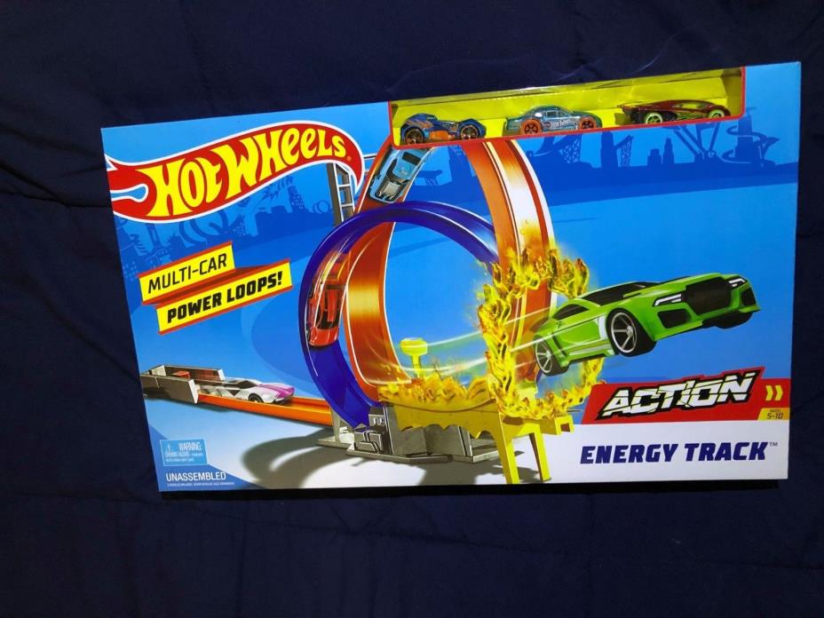 HOT WHEELS ENERGY ACTION TRACK WITH 3 RACE CARS AND DOUBLE POWER LOOPS