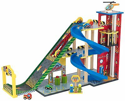 Racing Track Set Race Cars Ramp Parking Garage Helicopter Helipad Launch Pad