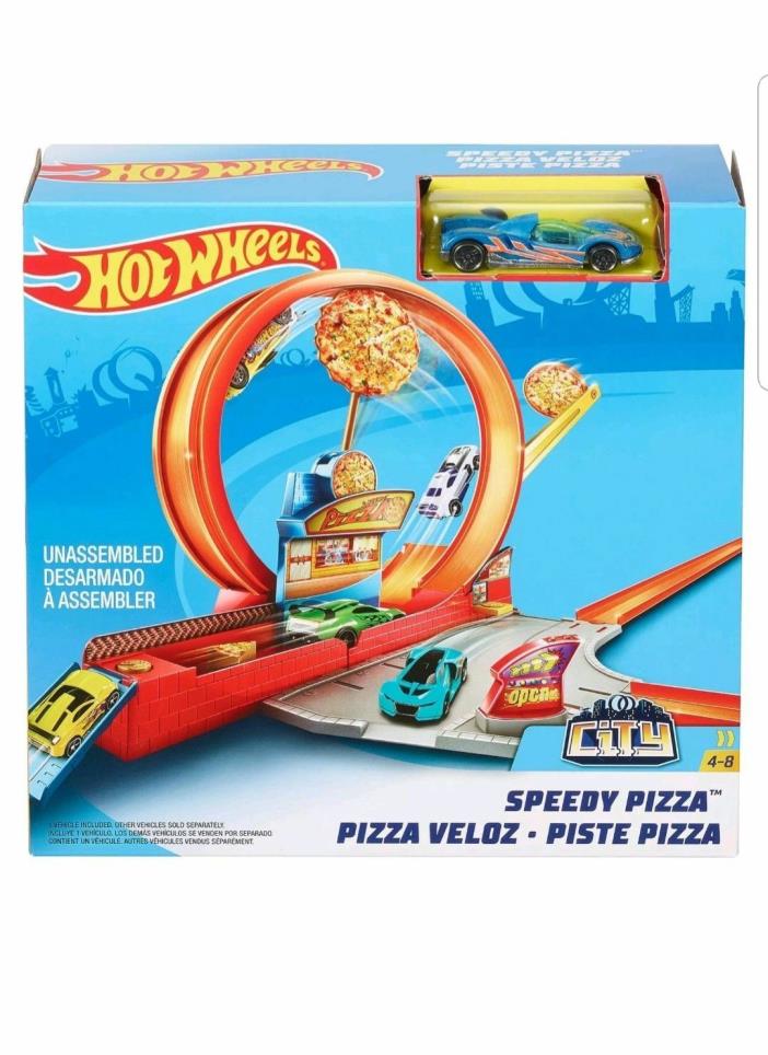 NEW HOT WHEELS SET SPEEDY PIZZA RACE TRACK SET NEW HOT WHEELS SET WITH CAR