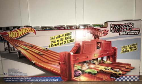 NEW Hot Wheels Super 6-Lane Raceway 8 feet Racing Alley Playset Race Track Six