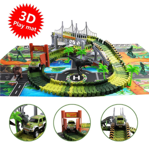 Dinosaur Toys Race Track with Dinosaur Play mat - 142 Pcs Race Car Track Sets