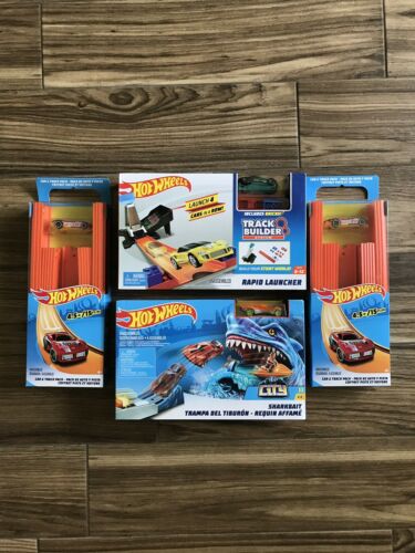Hot Wheels Car & Track Pack, Shark Bait, Rapid Launcher Lot Of 4 New Play Sets