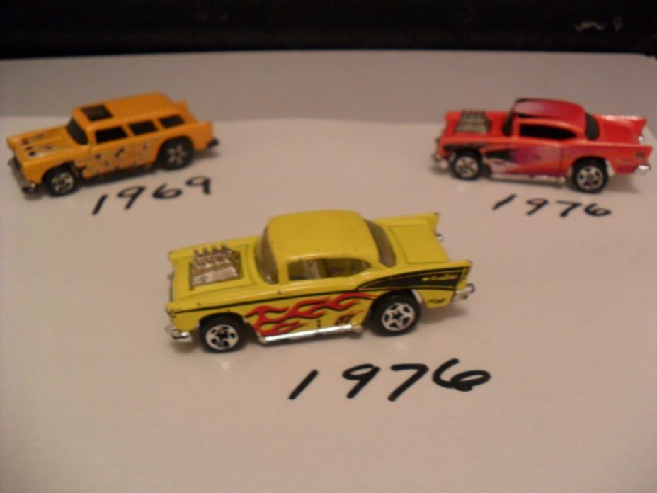 LOT OF 3 VINTAGE MATTEL CARS TWO 1976- 57'S CHEVY'S AND ONE 1969 CHEVY NOMAD