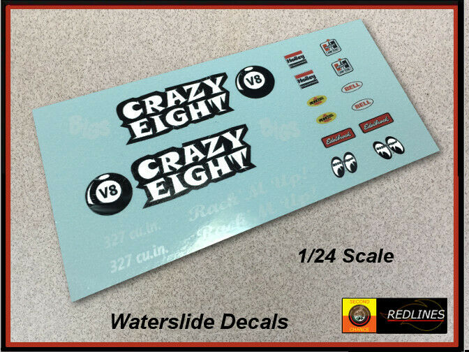 1/25 Scale '55 Chevy Crazy Eight Gasser' CUSTOM Decal 5555c8-25