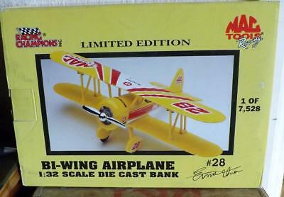 Racing Champions Bi-Wing Airplane MAC Tools Die-Cast Bank IOB Ltd Ed 1994