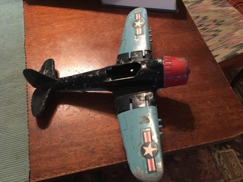 Vintage Die Cast Hubley Kiddie Toy Plane with Folding Wings and Landing Wheels